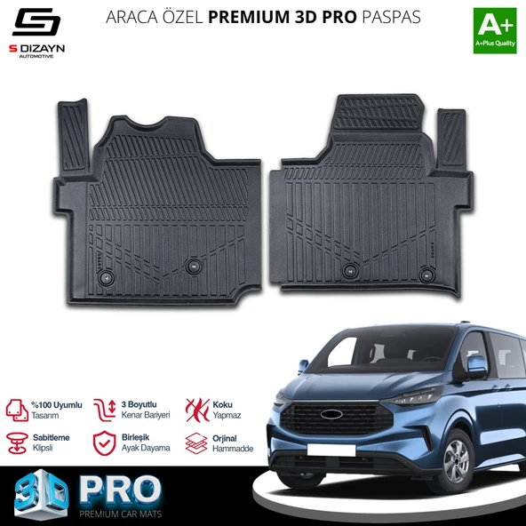 S-Dizayn Ford Tourneo Custom 3D Pro Havuzlu Paspas 2024 Üzeri A+ Kalite ürün görseli