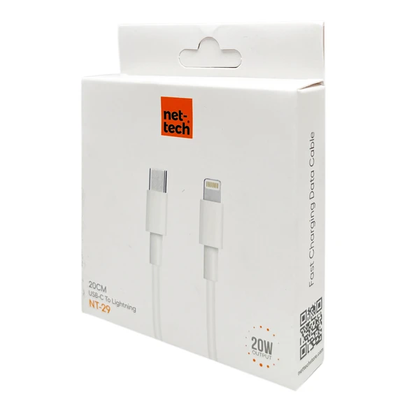 Nettech NT-29 Plastik 20 Cm Type-C To Lightning Şarj ve Data Kablosu (Beyaz) - 2