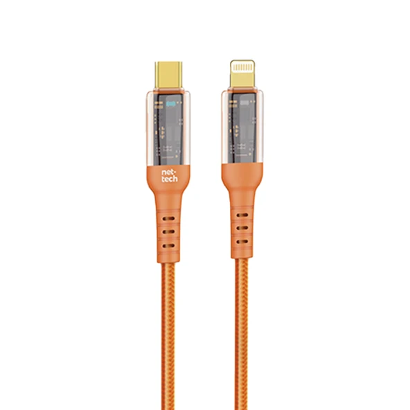 Nettech NT-DC35 30W Plastik 100 Cm Type-C To Lightning Şarj ve Data Kablosu (Turuncu)