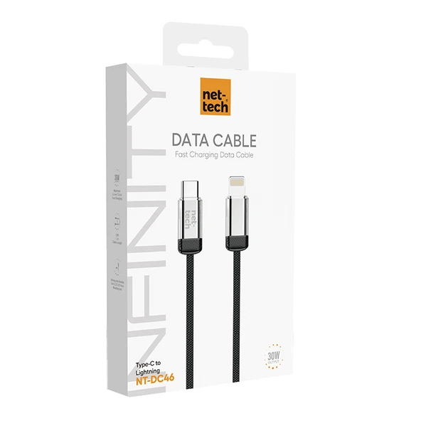 Nettech NT-DC46 30W Plastik 100 Cm Type-C To Lightning Şarj ve Data Kablosu (Siyah) - 2
