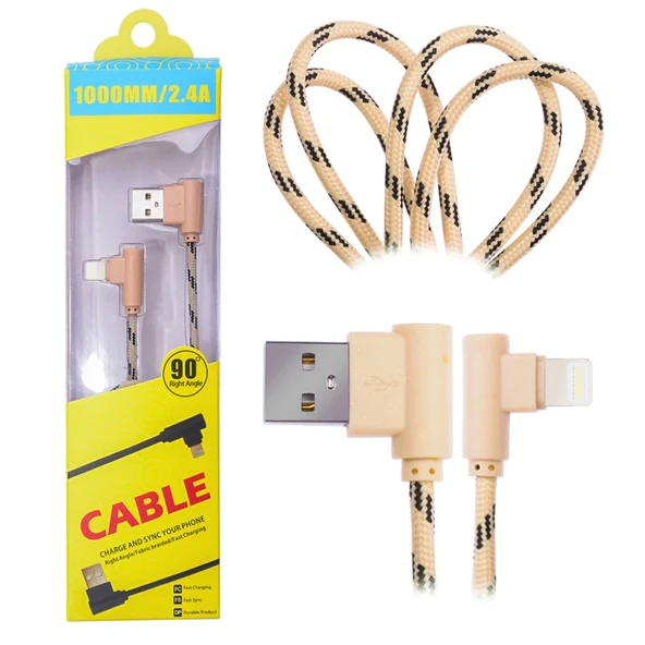iPhone Lightning L Tipi Yan Halat Usb Kablo 1 Metre (Gold)