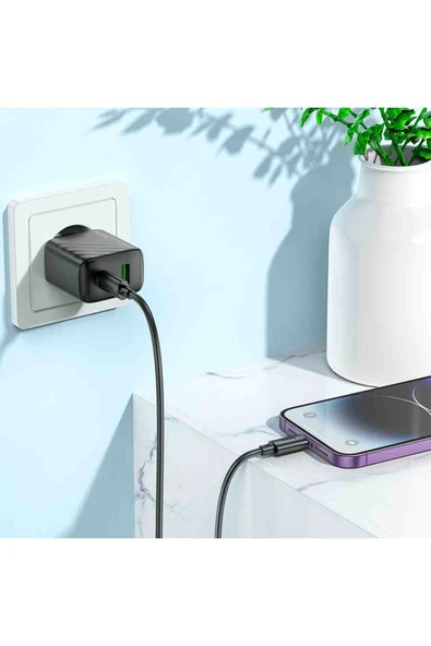 Hoco CS23A Sunlight 30W Type-C ve USB 3.0 QC Çıkışlı Type-C to Type-C Kablolu PD Hızlı Şarj Aleti - Resim 3