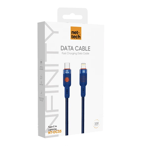 Nettech NT-DC33 30W Plastik 100 Cm Type-C To Lightning Şarj ve Data Kablosu (Mavi) - 2