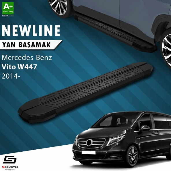 S-Dizayn Mercedes Vito W447 Uzun Şase NewLine Siyah Yan Basamak 253 Cm 2014 Üzeri A+ Kalite ürün görseli