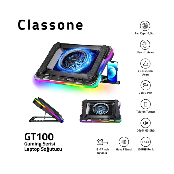 Classone GT100 RGB Fanlı 17.3" Laptop Soğutucu - Resim 2