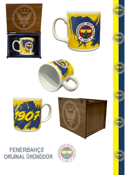 Fenerbahçe Lisanslı Kupa Orijinal Mug Hediye Ahşap Kutulu