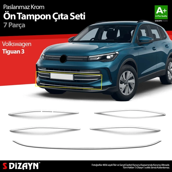 S-Dizayn VW Tiguan 3 Krom Ön Tampon Çıta Seti 7 Prç. 2024 Üzeri A+ Kalite ürün görseli