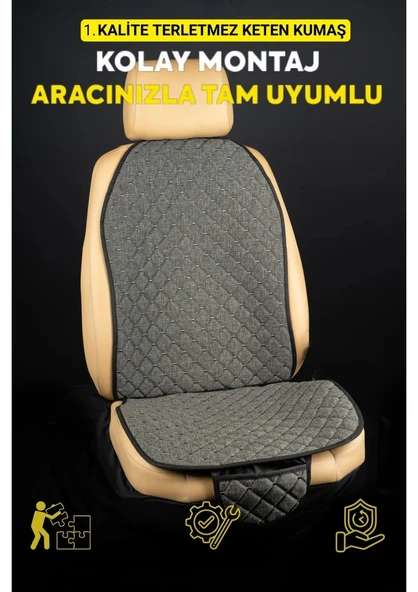Toyota Corolla Hybrid 2019 Sonrası Terletmez Kaymaz Keten Oto Minder Kılıf Komple Set(7Parça) Füme - 2