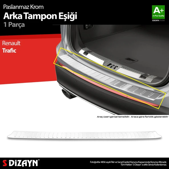 S-Dizayn Renault Trafic Krom Arka Tampon Eşiği Dar Model 2001-2014 A+ Kalite ürün görseli 1