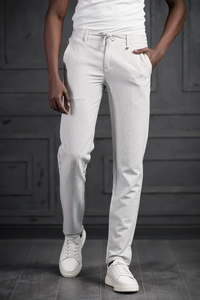 Slimfit Beli Lastikli Ve İplikli Likralı Çizgili Jogger Pantolon - Resim 6