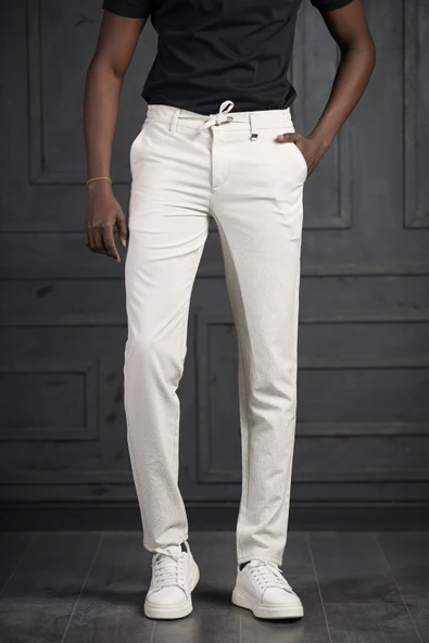 Slimfit Beli Lastikli Ve İplikli Likralı Çizgili Jogger Pantolon - Resim 2