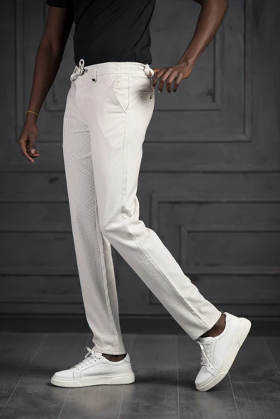 Slimfit Beli Lastikli Ve İplikli Likralı Çizgili Jogger Pantolon - Resim 4