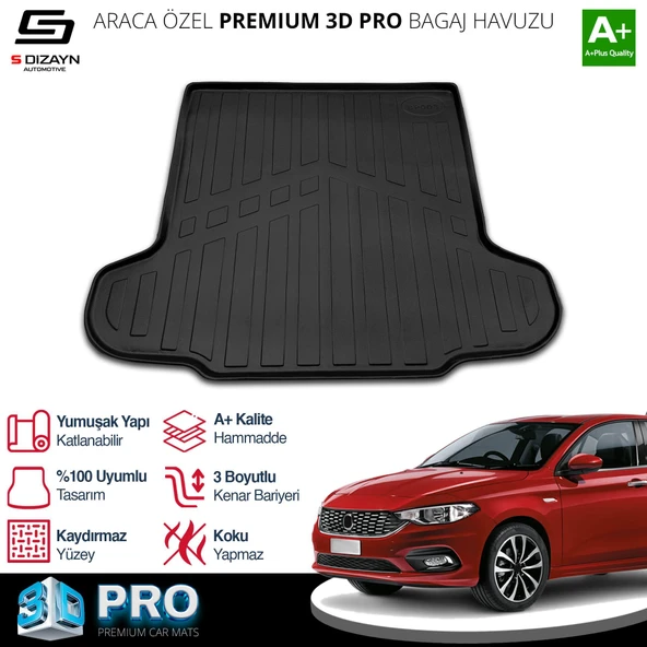 S-Dizayn Fiat Egea Sedan 3D Pro Bagaj Havuzu 2015 Üzeri A+ Kalite