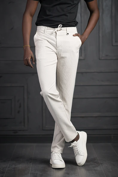 Slimfit Beli Lastikli Ve İplikli Likralı Çizgili Jogger Pantolon - Resim 3