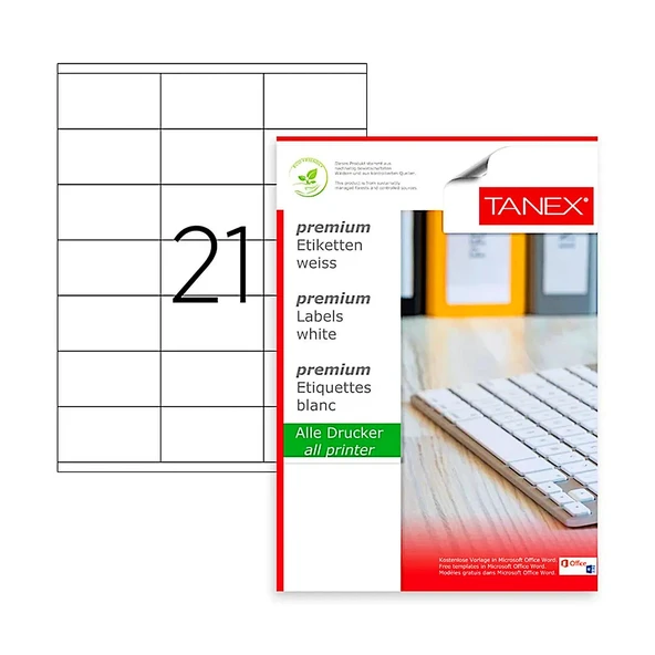 Tanex TW-2121 Beyaz Laser Etiket 70x38 mm 100 Adet