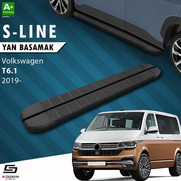 S-Dizayn VW Transporter T6.1 Kısa Şase S-Line Siyah Yan Basamak 213 Cm 2019-2025 A+ Kalite ürün görseli