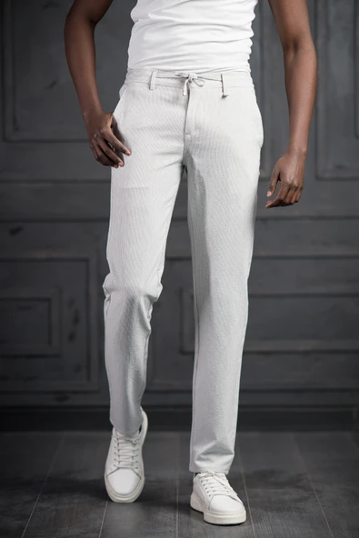 Slimfit Beli Lastikli Ve İplikli Likralı Çizgili Jogger Pantolon - Resim 8