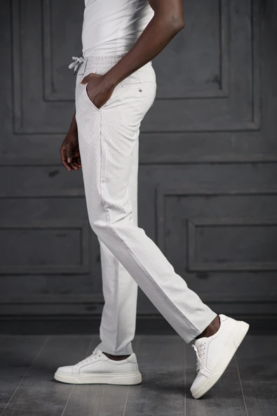 Slimfit Beli Lastikli Ve İplikli Likralı Çizgili Jogger Pantolon - Resim 7