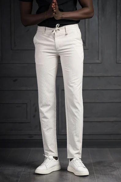 Slimfit Beli Lastikli Ve İplikli Likralı Çizgili Jogger Pantolon