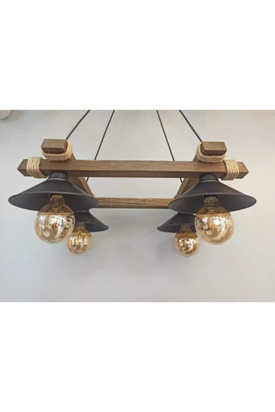 Avizem Güzel Moda Ahşap Rustik Modern Halatlı 4 Lü Sarkıt Avize