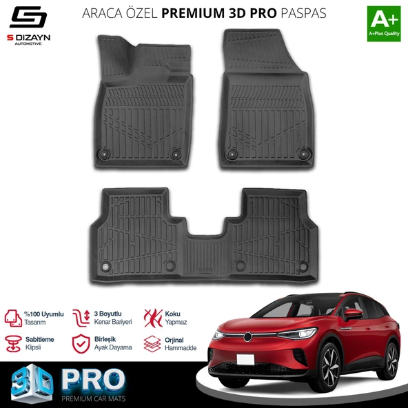 S-Dizayn VW ID.4 3D Pro Havuzlu Paspas 2024 Üzeri A+ Kalite ürün görseli