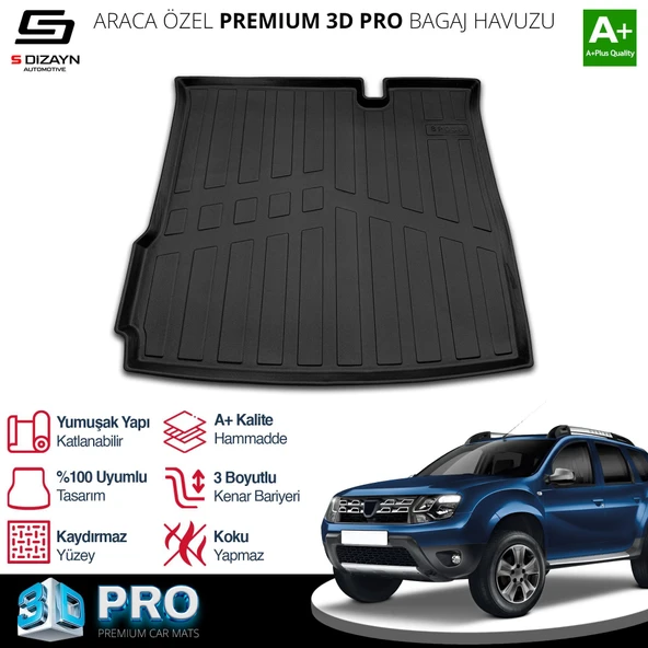 S-Dizayn Dacia Duster 4X2 3D Pro Bagaj Havuzu 2018-2022 A+ Kalite ürün görseli