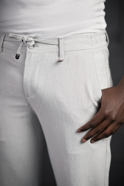 Slimfit Beli Lastikli Ve İplikli Likralı Çizgili Jogger Pantolon - Resim 11