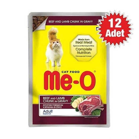 Me-O Pouch Dana ve Kuzu Etli Yetişkin Kedi Yaş Maması 80 Gr x 12 Adet