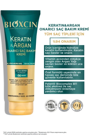Keratin & Argan Onarıcı Saç Bakım Kremi 250 ml  - Yıpranmış Ve Hassas Saçlar - 2