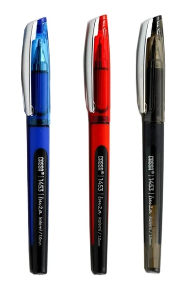 Siyah Mavi Kırmızı İmza Kalemi 3 Adet 1.00 mm Kalın Uçlu İmza Pilot Kalem Ekonomik Kaliteli Cassa 1453 İmza Kalemi