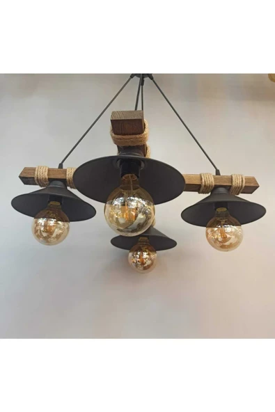 Avizem Güzel Avşa 4 Lü Ahşap Rustik Modern Halatlı Avize