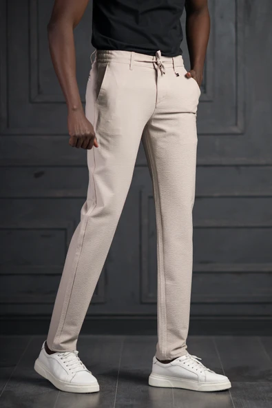 Slimfit Beli Lastikli Ve İplikli Likralı Gofre Kumaş Jogger Pantolon - 2