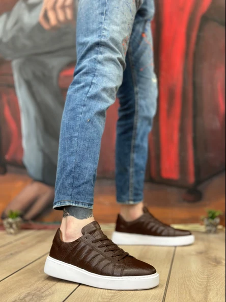 ET0348 İçi Dışı Hakiki Deri Bağcıklı Kahverengi Casual Erkek Ayakkabı