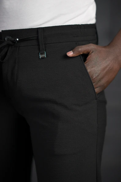 Slimfit Beli Lastikli Ve İplikli Likralı Gofre Kumaş Jogger Pantolon - 11