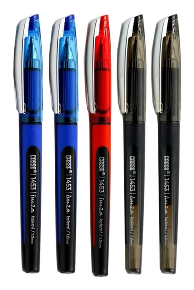 Siyah Mavi Kırmızı İmza Kalemi 5 Adet 1.00 mm Kalın Uçlu İmza Pilot Kalem Ekonomik Kaliteli Cassa 1453 İmza Kalemi