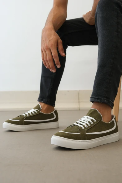 ET0351 Bağcıklı Deri Tozu Günlük Yeşil Renk Spor Ayakkabı - Resim 2