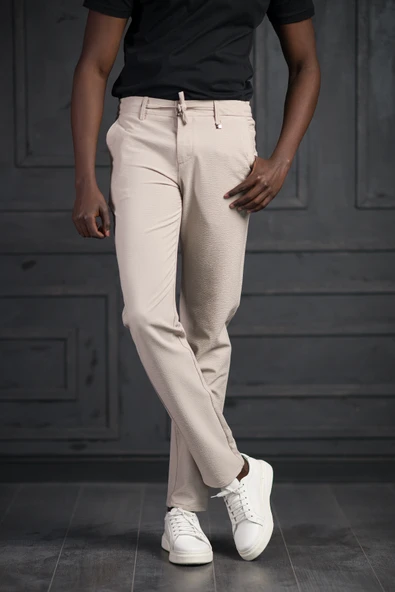 Slimfit Beli Lastikli Ve İplikli Likralı Gofre Kumaş Jogger Pantolon - 4