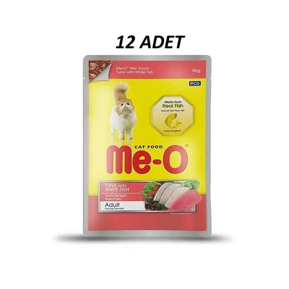 Me-O Pouch Ton Balığı ve Alabalıklı Yetişkin Kedi Yaş Maması 80 Gr x 12 Adet