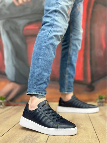 ET0348 İçi Dışı Hakiki Deri Bağcıklı Lacivert Casual Erkek Ayakkabı