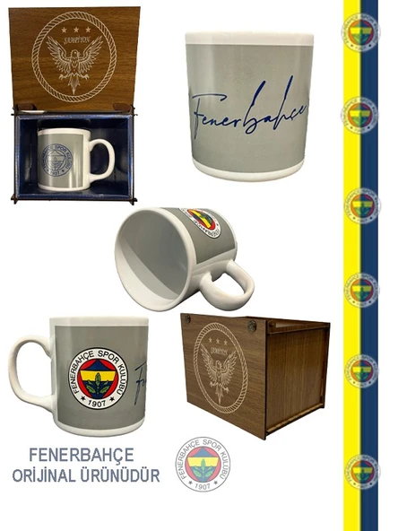 Fenerbahçe Lisanslı Kupa Fenerbahçe Yazılı Mug Hediye Ahşap Kutulu