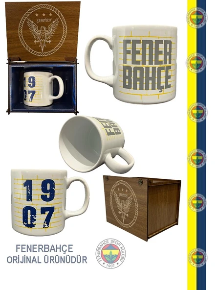 Fenerbahçe Lisanslı Kupa 1907 Yazılı Mug Hediye Ahşap Kutulu