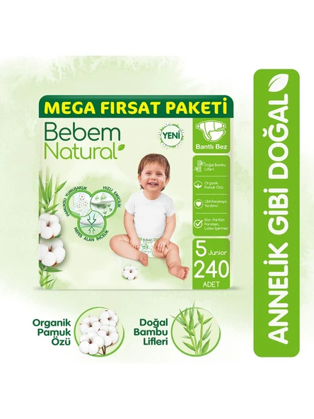 Bebem Bebek Bezi Natural Beden:5 11-18kg Junior 240 Adet ürün görseli