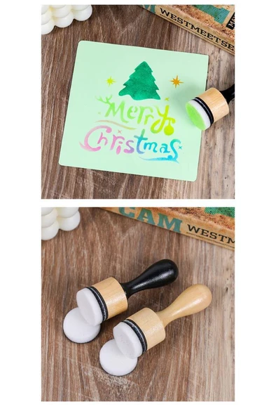 Sünger Baskı Fırçası Kolay Boyama Başlığı Stensil Şablon - 5