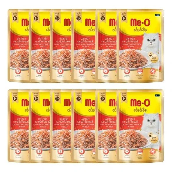 Me-O Delite Pouch Ton Balıklı ve Yengeçli Yetişkin Kedi Yaş Maması 70 Gr x 12 Adet