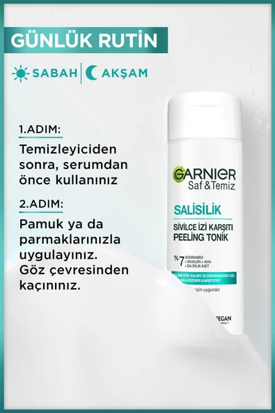 Garnier Salisilik Sivilce İzi Karşıtı Gözenek Sıkılaştırıcı Peeling Tonik Salisilik Niasinamid Skualen Aha 120 ml - 4