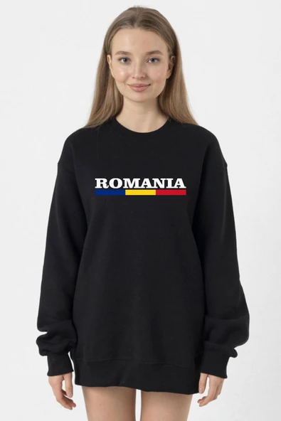 Romania Flag Lettern Siyah Kadın 2ip Sweatshirt ürün görseli