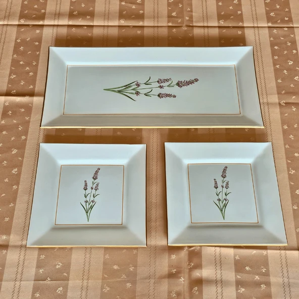 Calabria Kare Opal Altın Yaldızlı  Baton Tepsi + 2 Adet Pasta Tabağı - 3