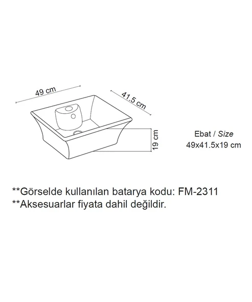 LENA TEZGAH ÜSTÜ ÇANAK LAVABO E-5049 BEYAZ - 2