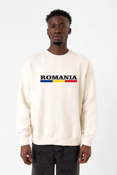 Romania Flag Lettern Ekru Erkek 2ip Sweatshirt