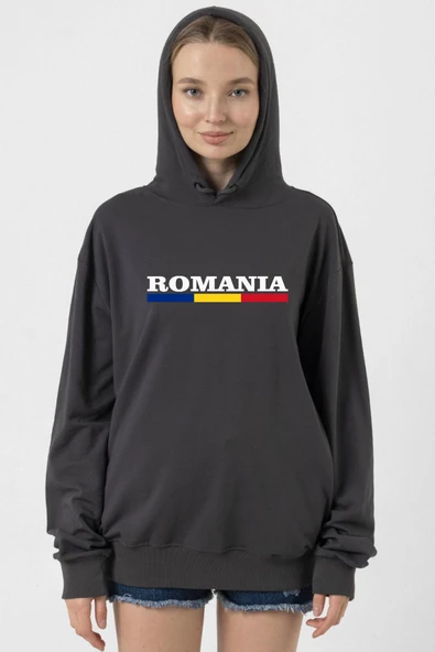 Romania Flag Lettern Füme Kadın 2ip Kapşonlu